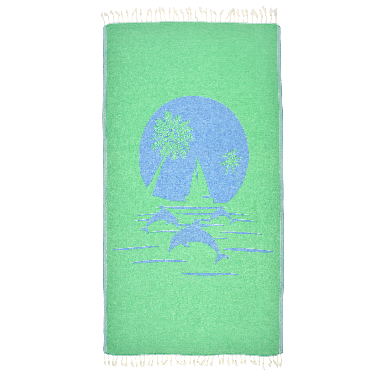 Exclusive Green Dolphins Peshtemal Pure Cotton Beach Towel