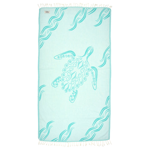 Exclusive Turquoise Turtle Peshtemal Pure Cotton Beach Towel