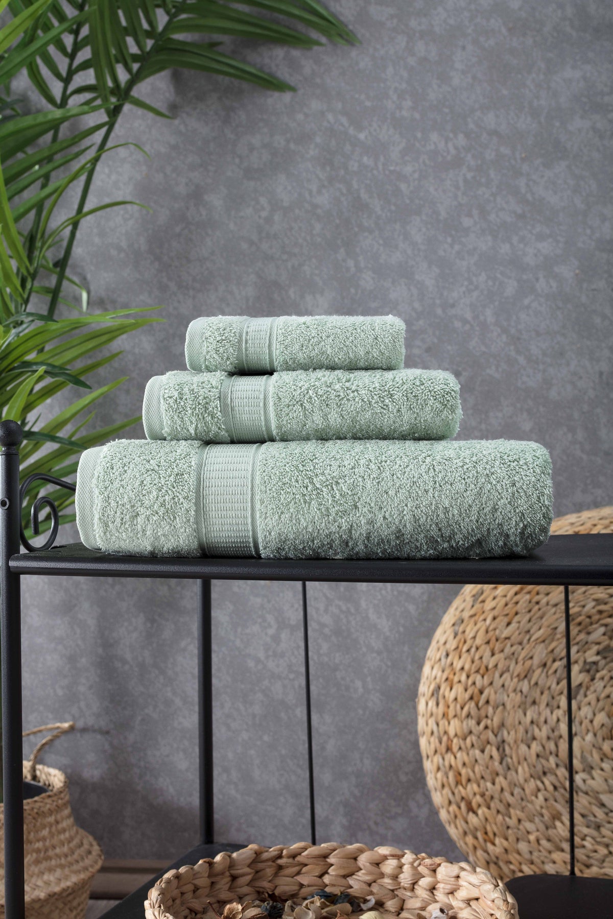 Turkish Cotton Hotel Large Bath Towels Bulk for 6 Piece Towel Set Green