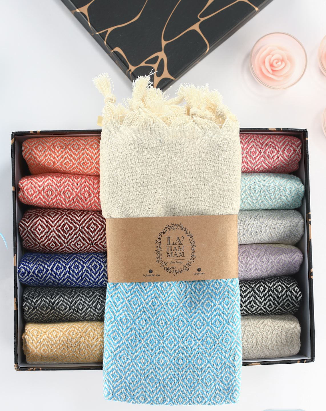 Diamond Turkish Cotton Kitchen / Hand Towel 2 pack 40x18 in – La